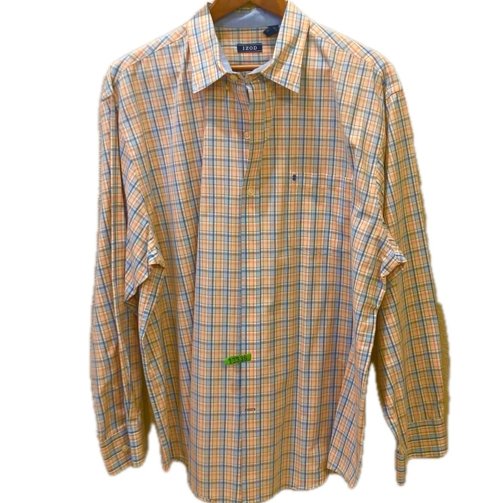 Men’s Izod button down. Orange/blue plaid. Size XL